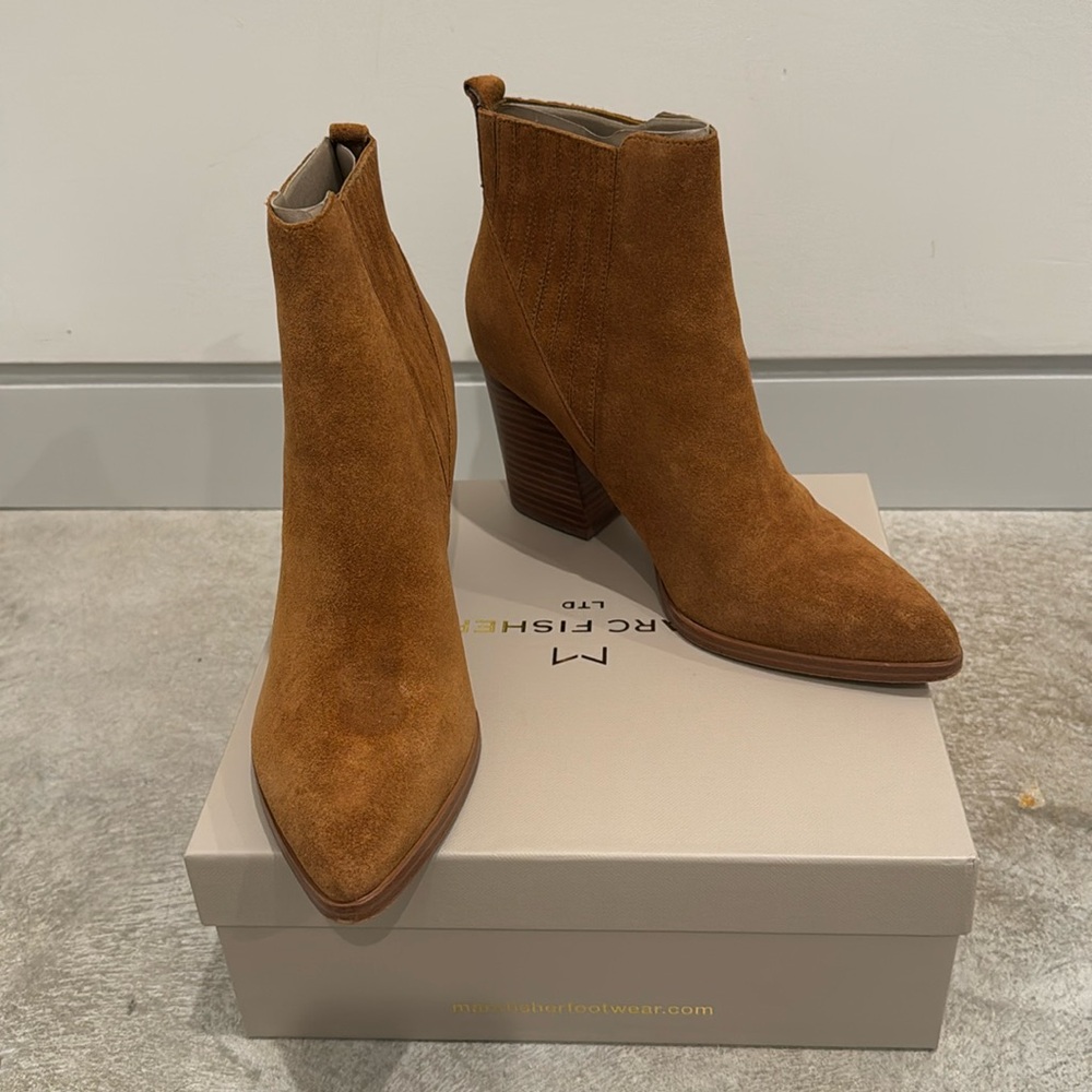 Marc fisher cognac suede bootie